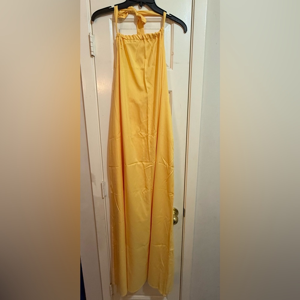 Open Back & Tie Top Yellow Maxi Dress
